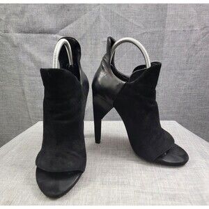Alexander Wang Peep Toe Suede Leather Black Stiletto Booties Women's SZ 37